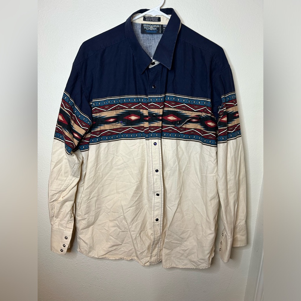 Vintage Brooks And Dunn Panhandle Slim Aztec Pearl Snap Mens X Large Western